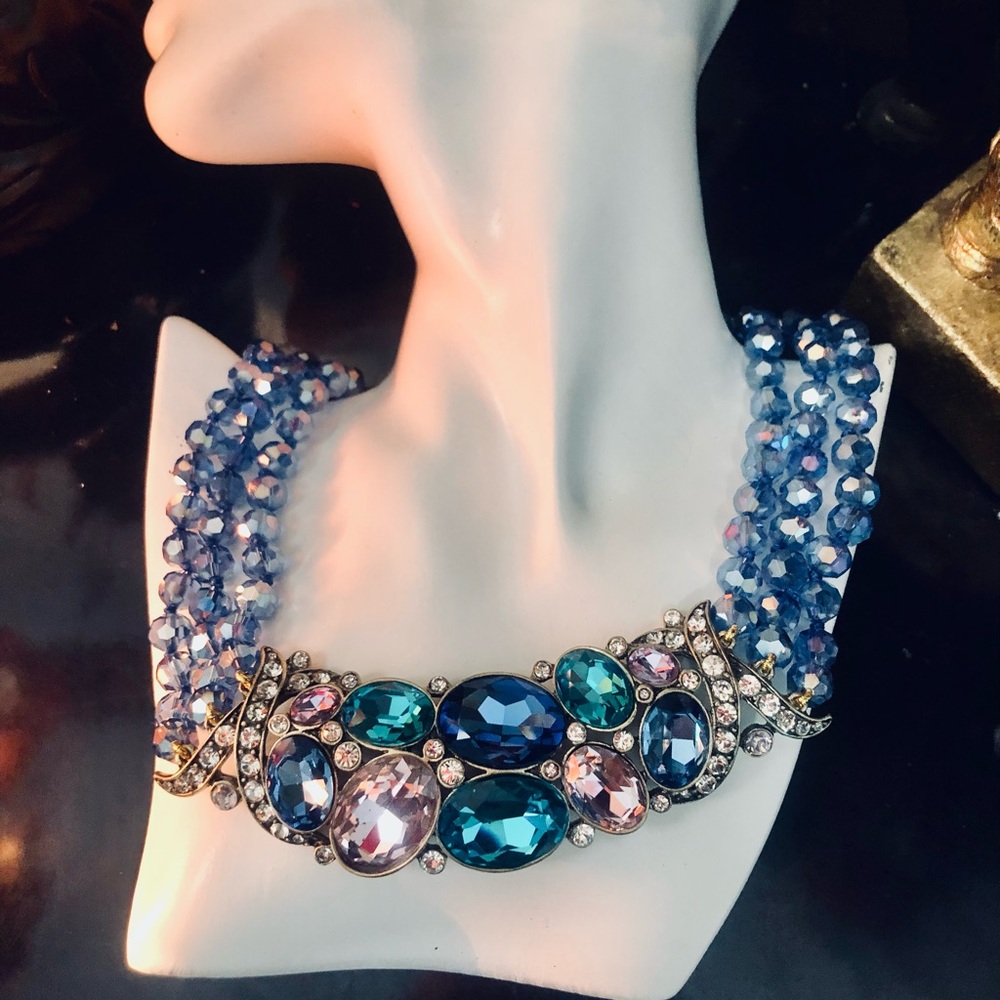 Heidi Daus “ DISCO NIGHT” Blue Crystal Statement Necklace